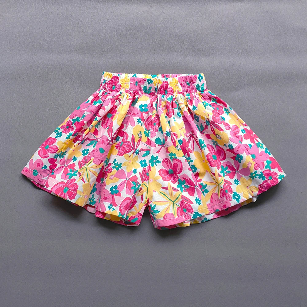 Sweet Girls Flower Culottes Summer Baby Girl Fashionable Children's Floral Wide-Leg Hot Pants Kids Girls Mini Shorts