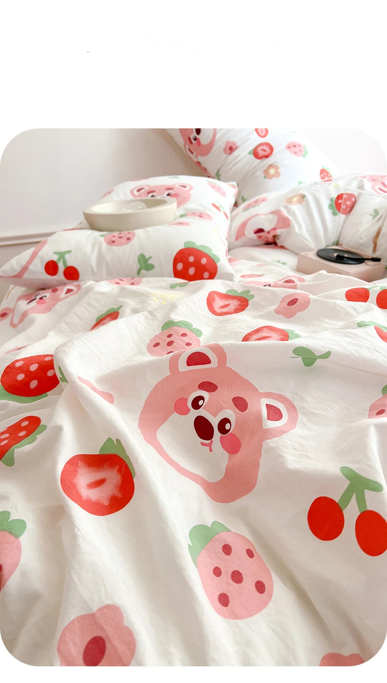 Ins Simple Flower Bed LinenTwin Full Queen King Size Bed Sheets Set Adults Kids Floral Bed Comforter Sets Bed Duvets Kawaii