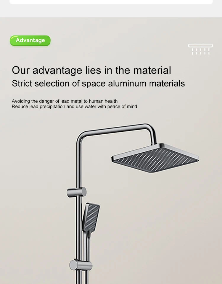 Bathroom Shower Full Set Gray Digital Display Shower System Set Piano Button With Ambient Light Faucets Shower Head