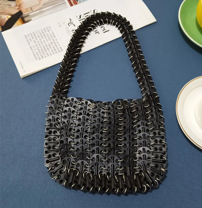 luxury Women Bags Designer Metal Sequins Chain Woven Bag Hollow Evening Bags Clutch Female Travel Holiday Shoulder Bag Handbag