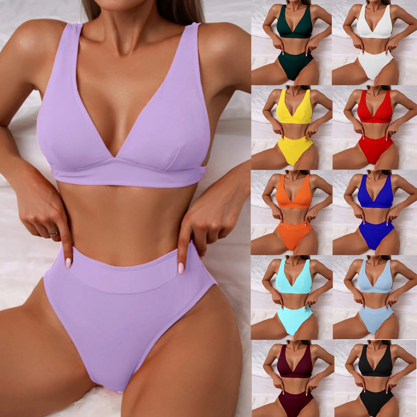 Women Swimwear Bikinis Soild Color Chest Paded Crop Tops And Shorts Brazilian Beach Wear 2 Piece Swimsuits For Women Biquini