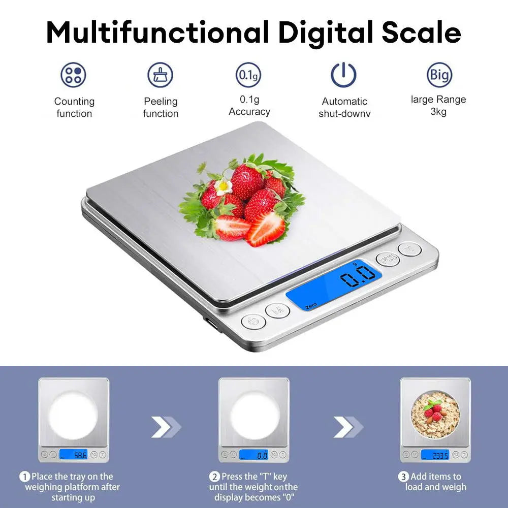 Digital Kitchen Scale 500/1kg/2kg/ 3kg Small Jewelry Scale Food Scales Digital Weight Gram and Oz Digital Gram Scale