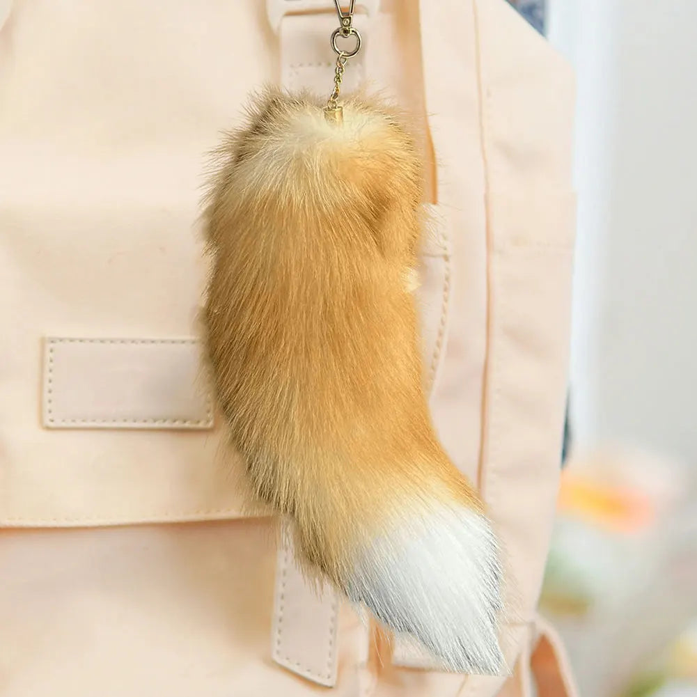 2024 Faux Fox Fur Tail Large Long Natural Fur Tail Keychain Pendant Huge Fluffy Cosplay Tail Cute Wolf Fox Tail Fur Car Keychain