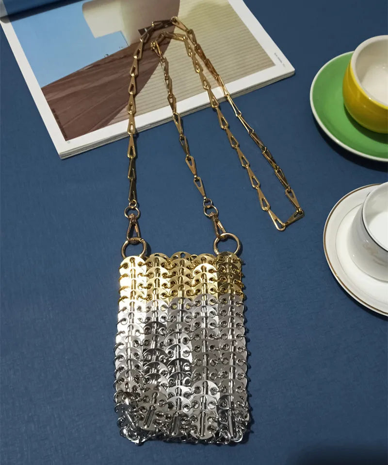 luxury Women Bags Designer Metal Sequins Chain Woven Bag Hollow Evening Bags Clutch Female Travel Holiday Shoulder Bag Handbag