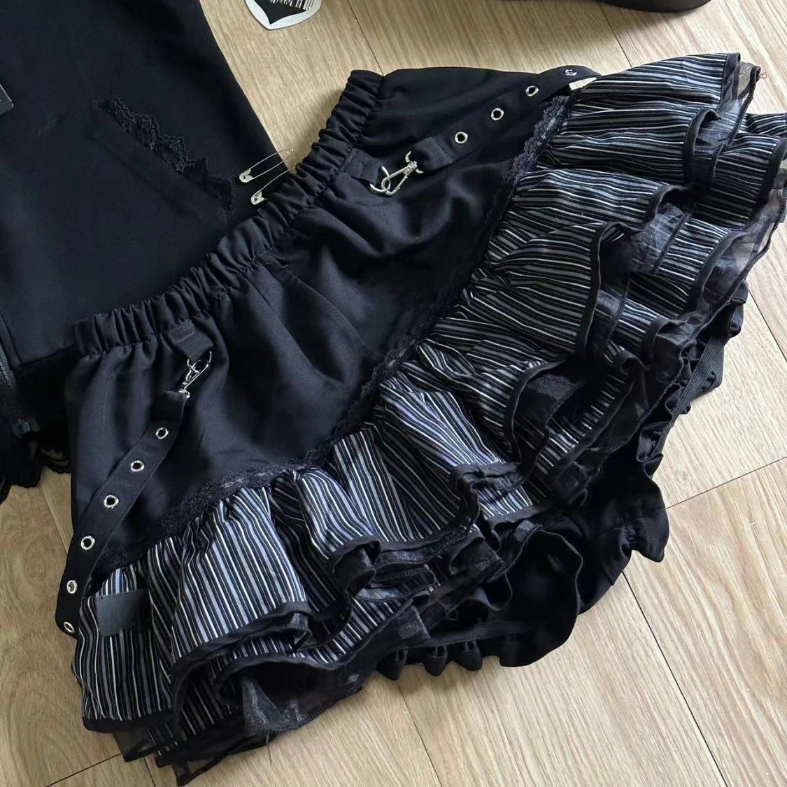 Harajuku Girls Stripe Punk Grunge Skirts Women Y2k Aesthetic High Waist Cake Mini Streetwear Lace Vintage Kawaii Mini Jupe
