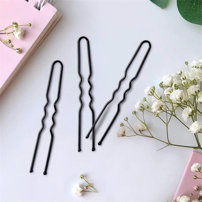 50pcs 6cm U Shaped Bun Hair Pin Hairpin Clip Gum Buckle Barrette Plier for Summer Women Bridal Accessories Headdress Decoration