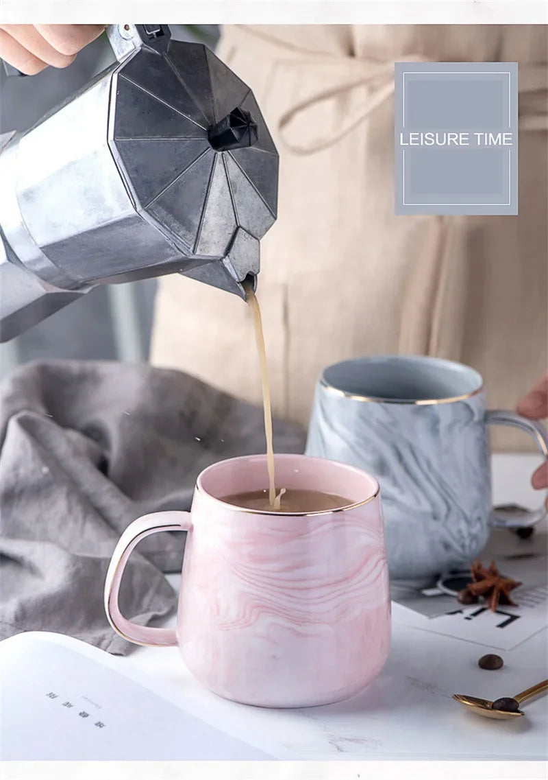 Nordic Ins Style Ceramic Mug Marbled Gold Rim Coffee Cup Oatmeal Breakfast Cup Valentine's Day present Couple water cups