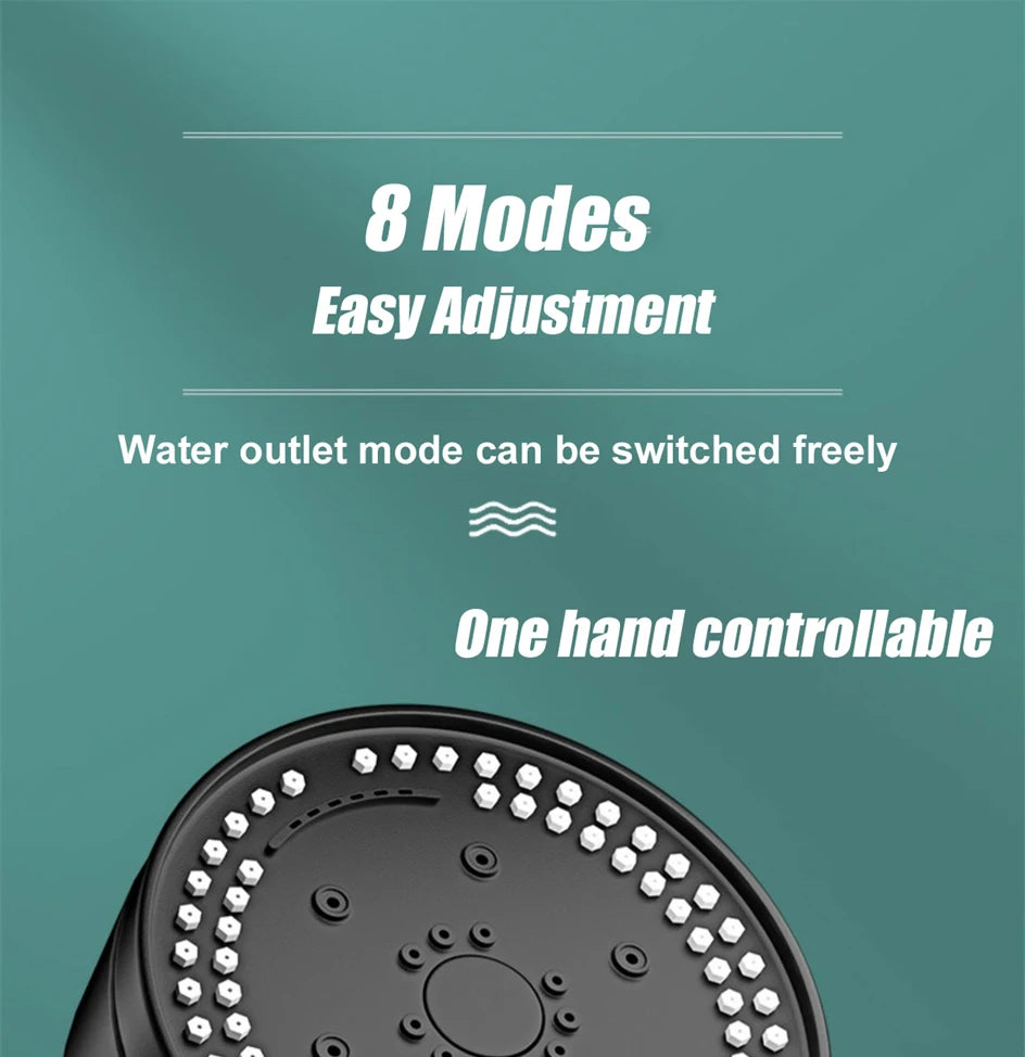 VILOYI 8 Modes Adjustable Shower Head High-pressure Water Saving Black Showerhead Handheld Bathroom Massage Showers Nozzle