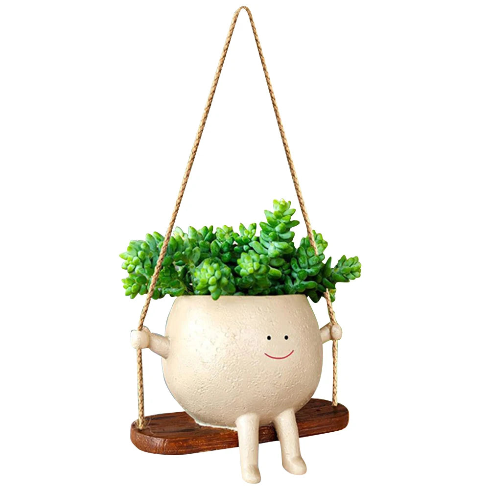 Flower Pot Wall Planter Swing Face Planter Pot Resin Smiling Face Planter Creative Wall Hanging Head Planter Garden Accessories