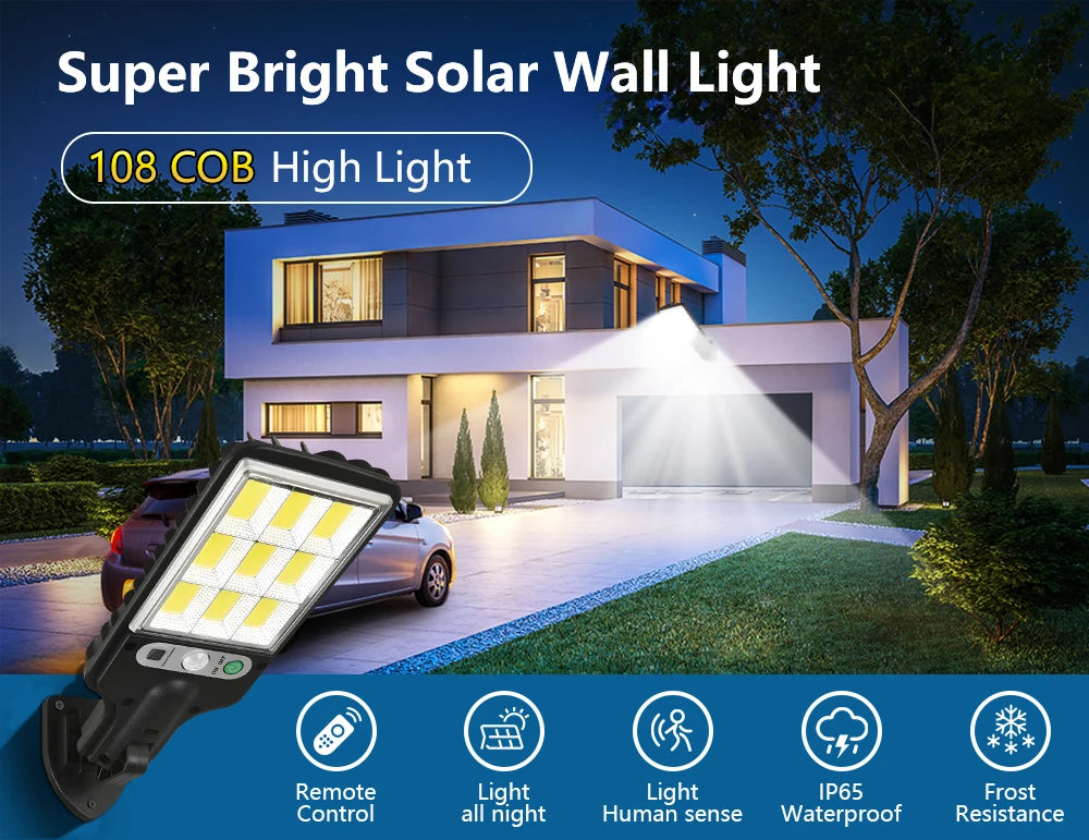500000LM Solar Light Outdoor LED Solar Lamp Motion Sensor Street Light Waterproof Wall Light Garden Outdoor Christmas Decoration