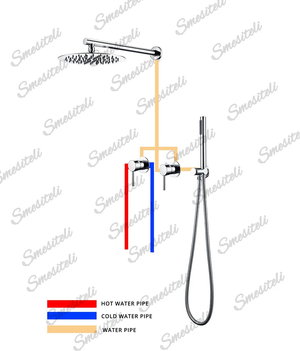 Rainfall Shower Set Rose Gold Wall Mounted Bathroom Shower Mixer Brass Faucet Hot Cold Water Mixer Tap With Head 8/10/12 Inch