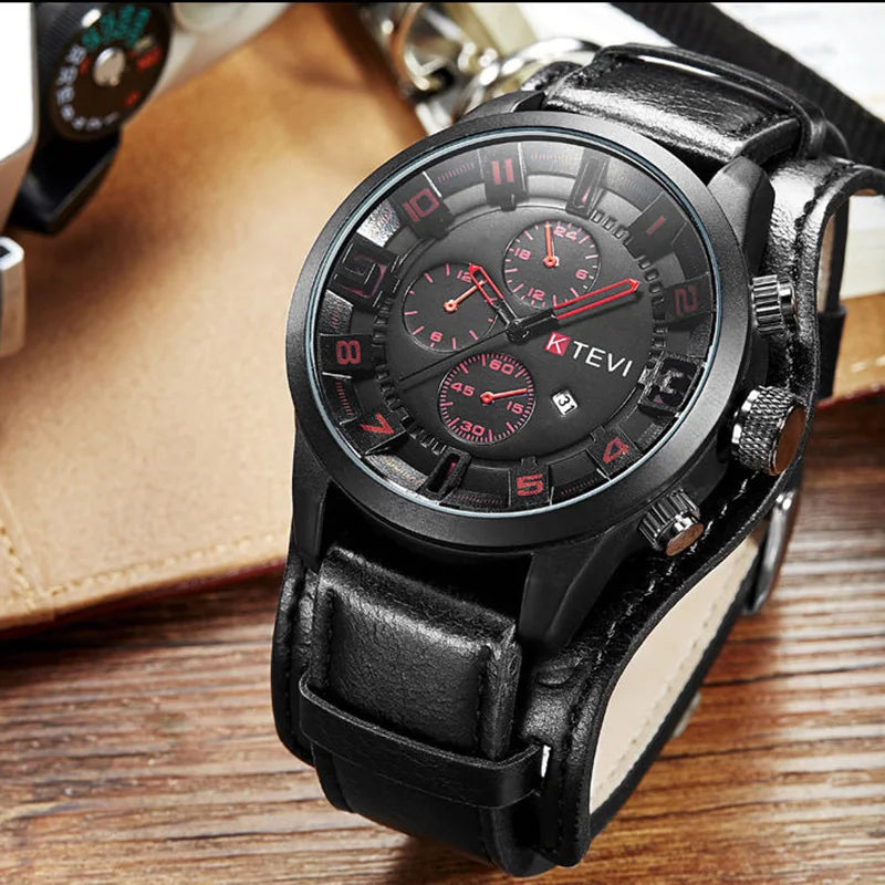 YIKAZE Luxury Business Men Quartz Watch Classic Retro Men's Watches Big Dial Leather Strap Date Military Wristwatch for Man