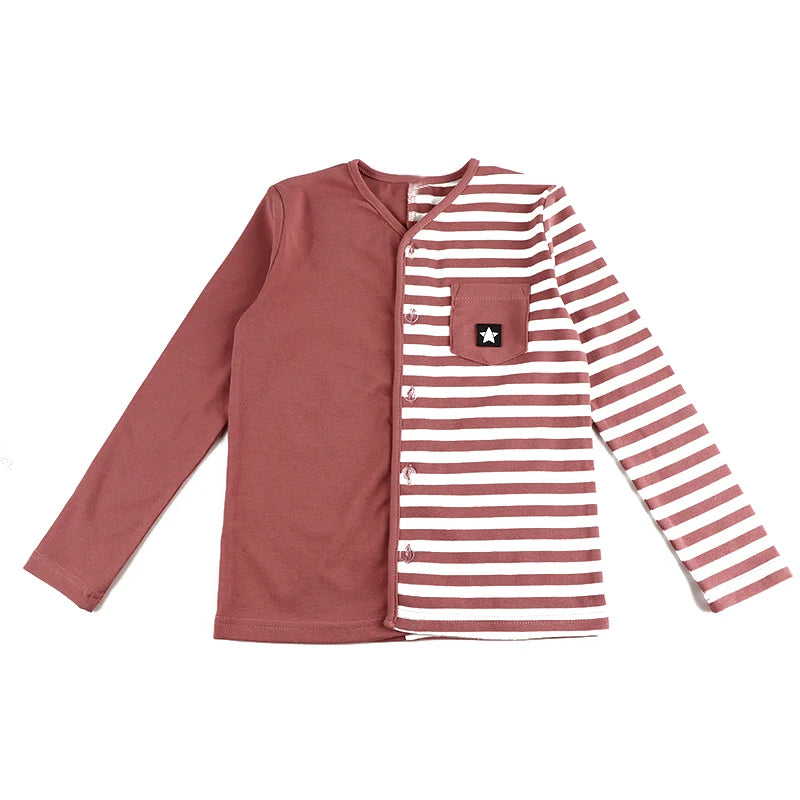 AA-Children clothes 2pcs top and pants half striped pajamas kids clothes boy/girl clothes front opening long sleeves all season