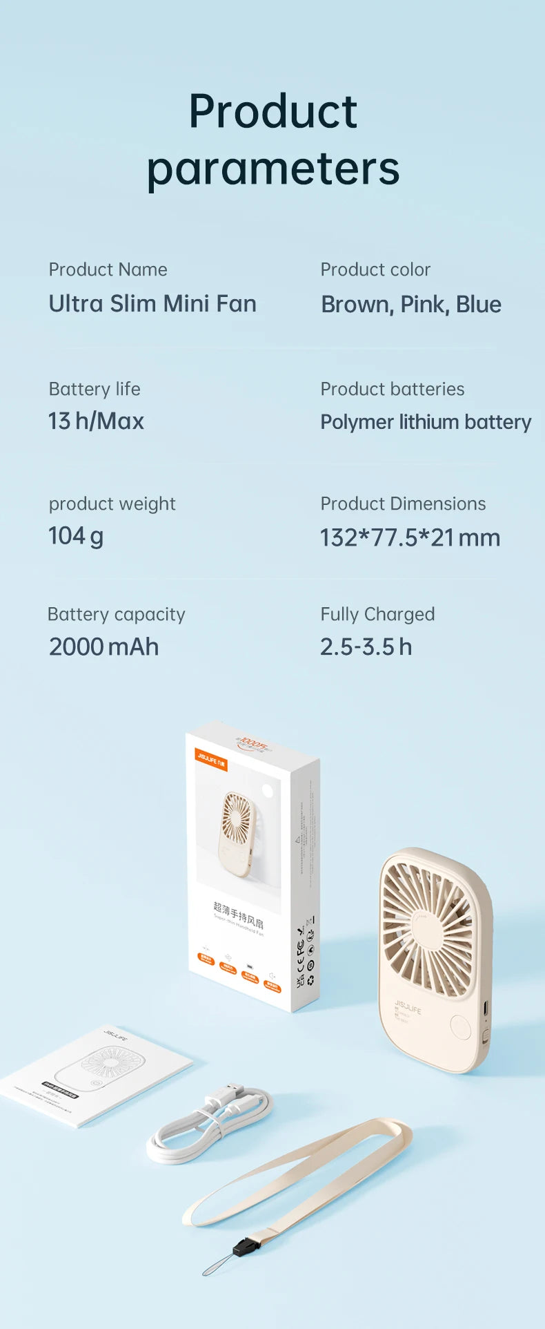 JISULIFE Mini Handheld Fan, Small Fans Portable with Bracket, USB Rechargeable Desk Fan ,Makeup Eyelash Fan ,Send Lanyard