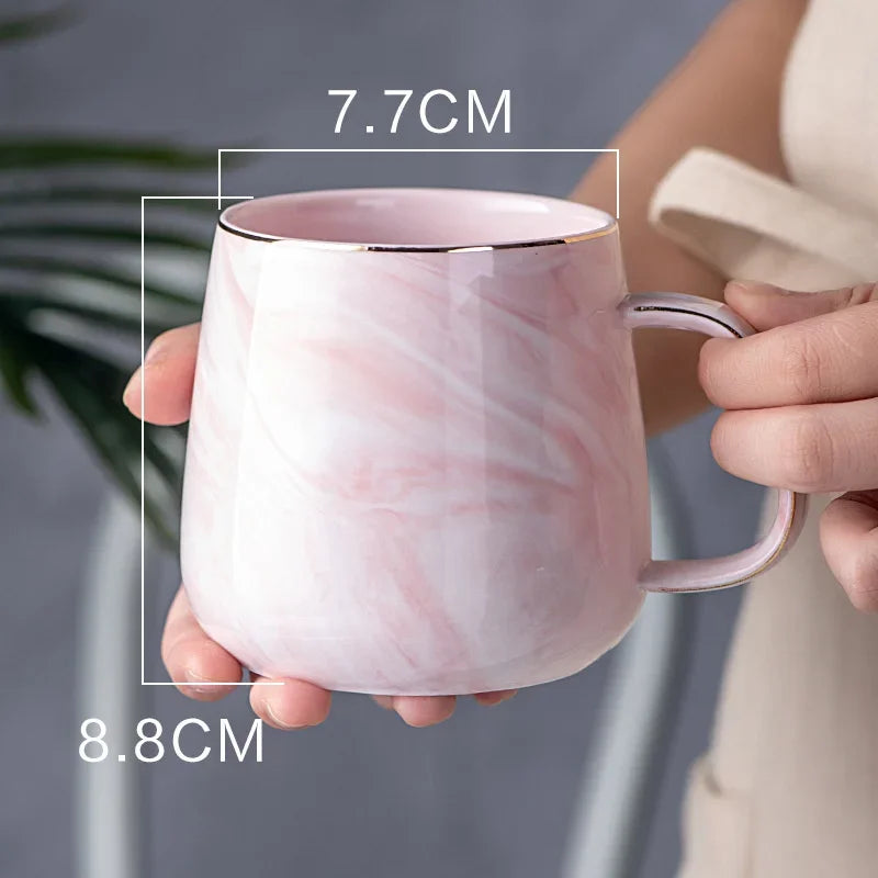 Nordic Ins Style Ceramic Mug Marbled Gold Rim Coffee Cup Oatmeal Breakfast Cup Valentine's Day present Couple water cups