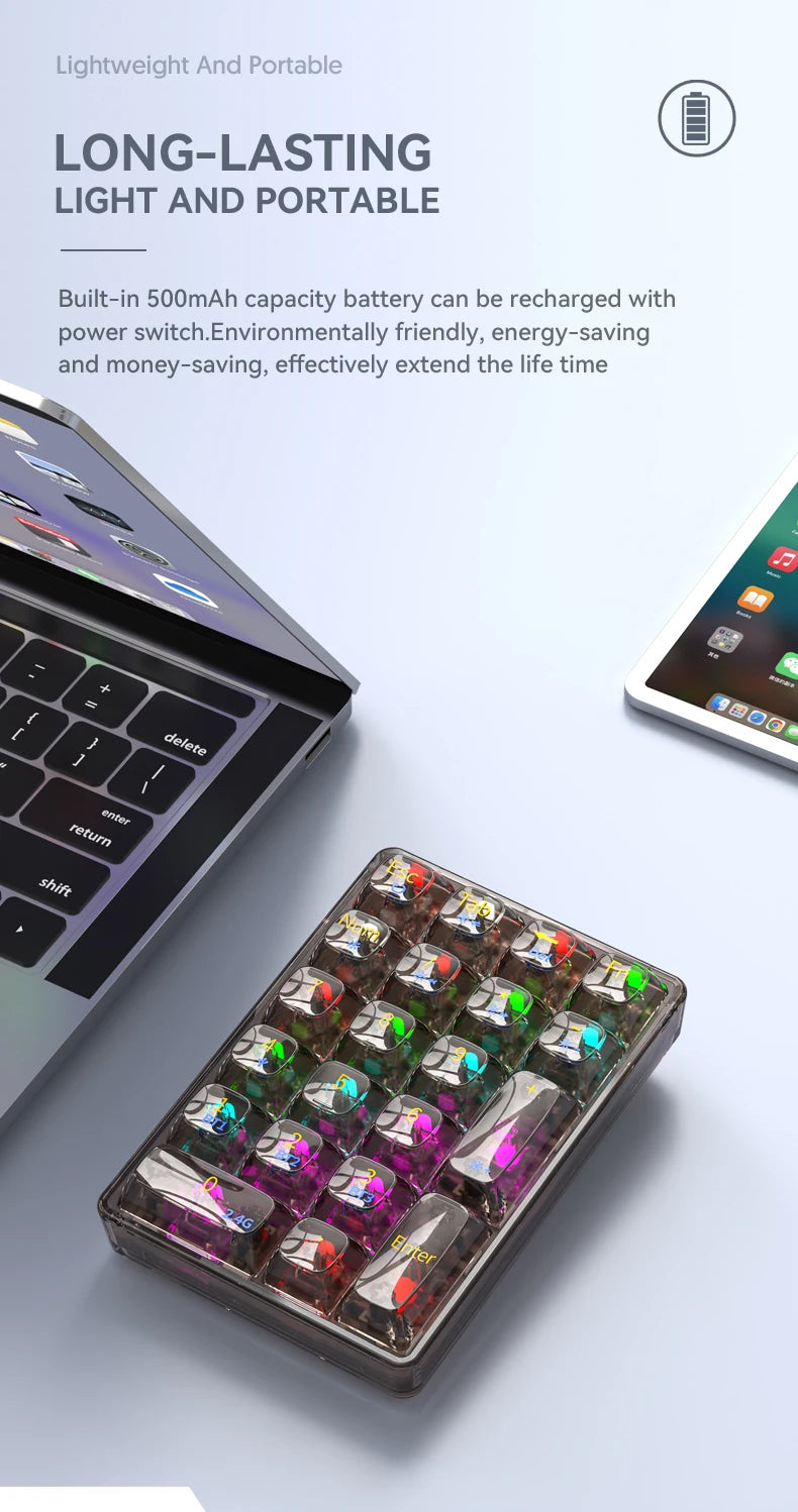 K21 21-Key Mechanical Keyboard, BT/2.4Ghz/USB-C Connection, Colourful Lighting, Full Key Hot-Swap for PC Laptops