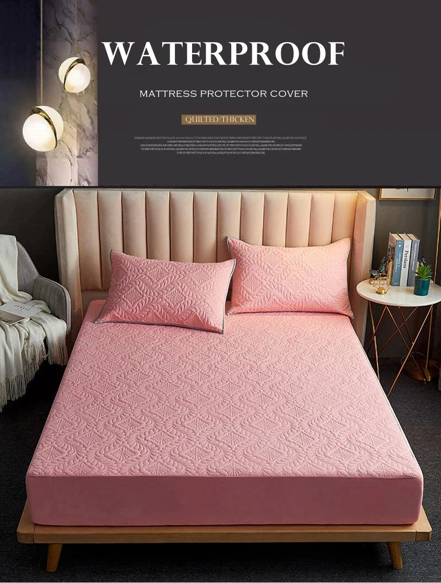 100% Waterproof Quilted Mattress Cover Protector Breathable Antibacterial Fitted Sheet with Elastic Band Queen King Bed Sheet
