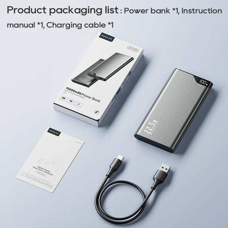 KUULAA 22.5W Power Bank 10000mAh Portable Charger PowerBank Fast Charging External Battery For iPhone 16 15 14 batterie externe