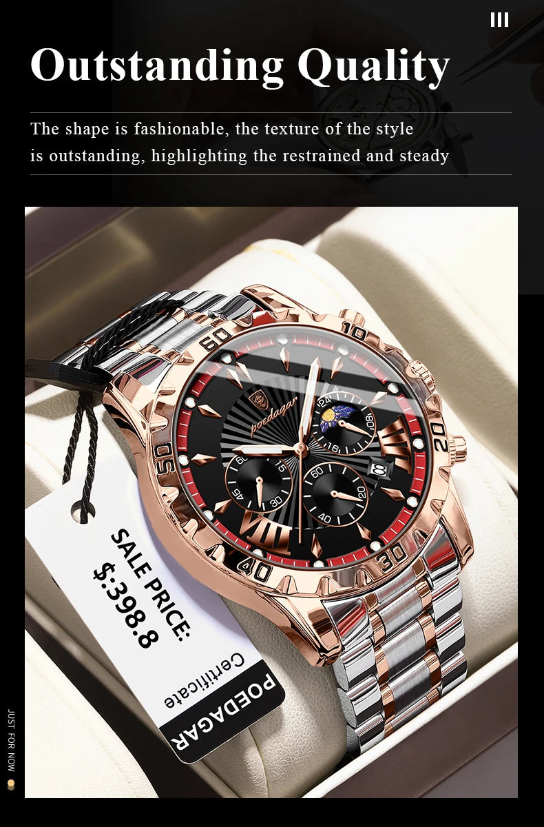 POEDAGAR Luxury High Quality Watch for Man Waterproof Luminous Chronograph Date Men Watch Stainless Steel Quartz Men's Watches