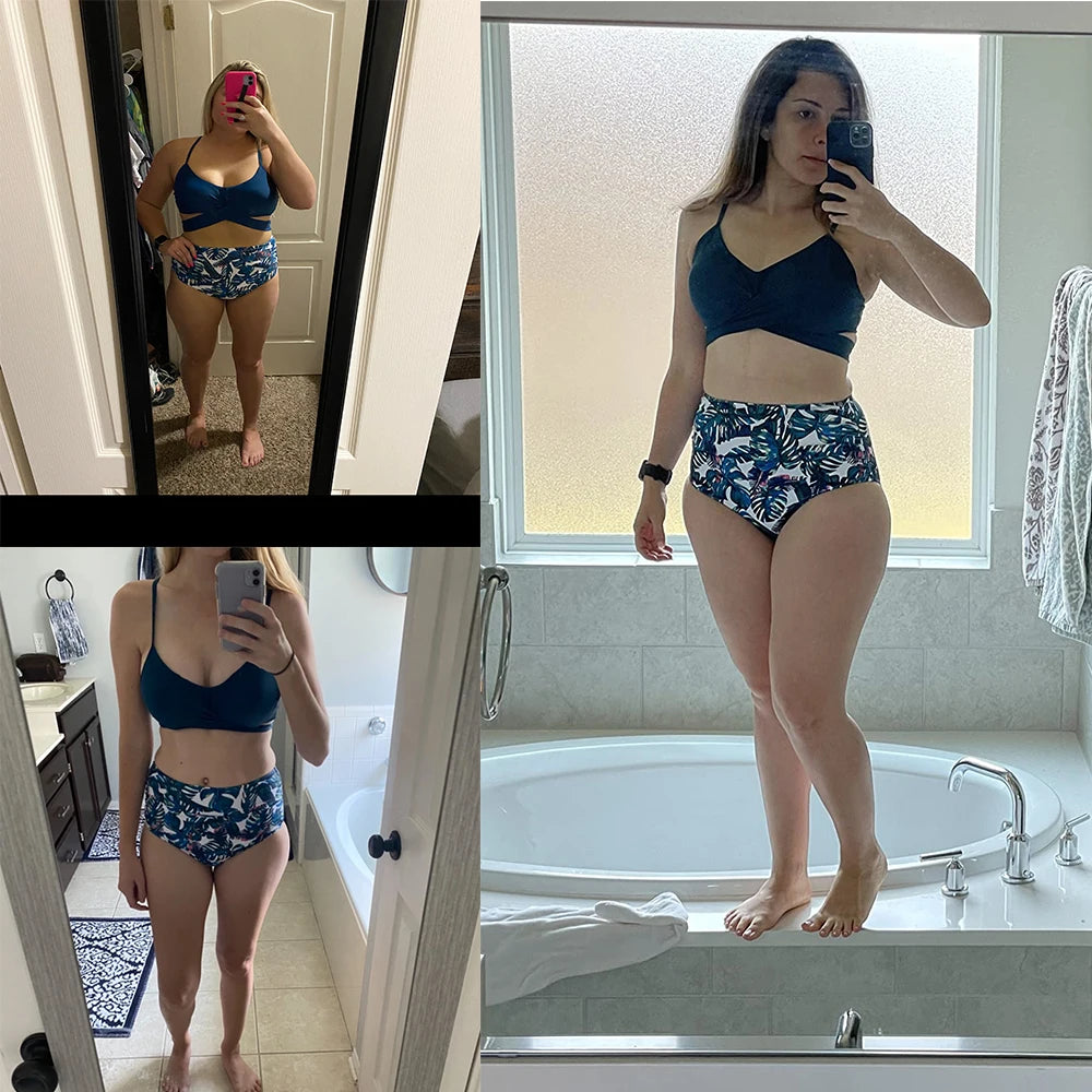 High Waist Sexy Bikini Set 2024 Biquini Swimwear Women Two Pieces Swimsuit Floral Beachwear V-Neck Bathing Suits Female