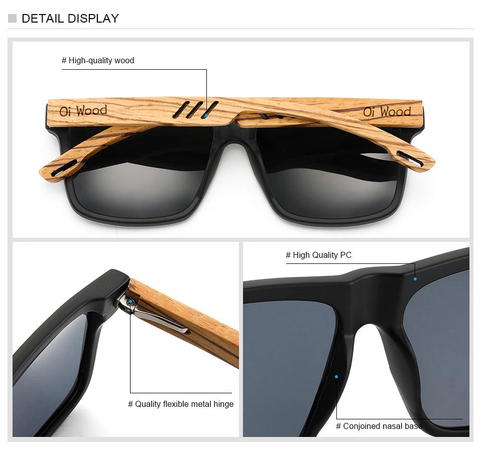 Oi Wood New High Quality Square Sunglasses For Men Polarized UV400 Fashion Sunglass Mirror Sport sun glasses Driving oculos