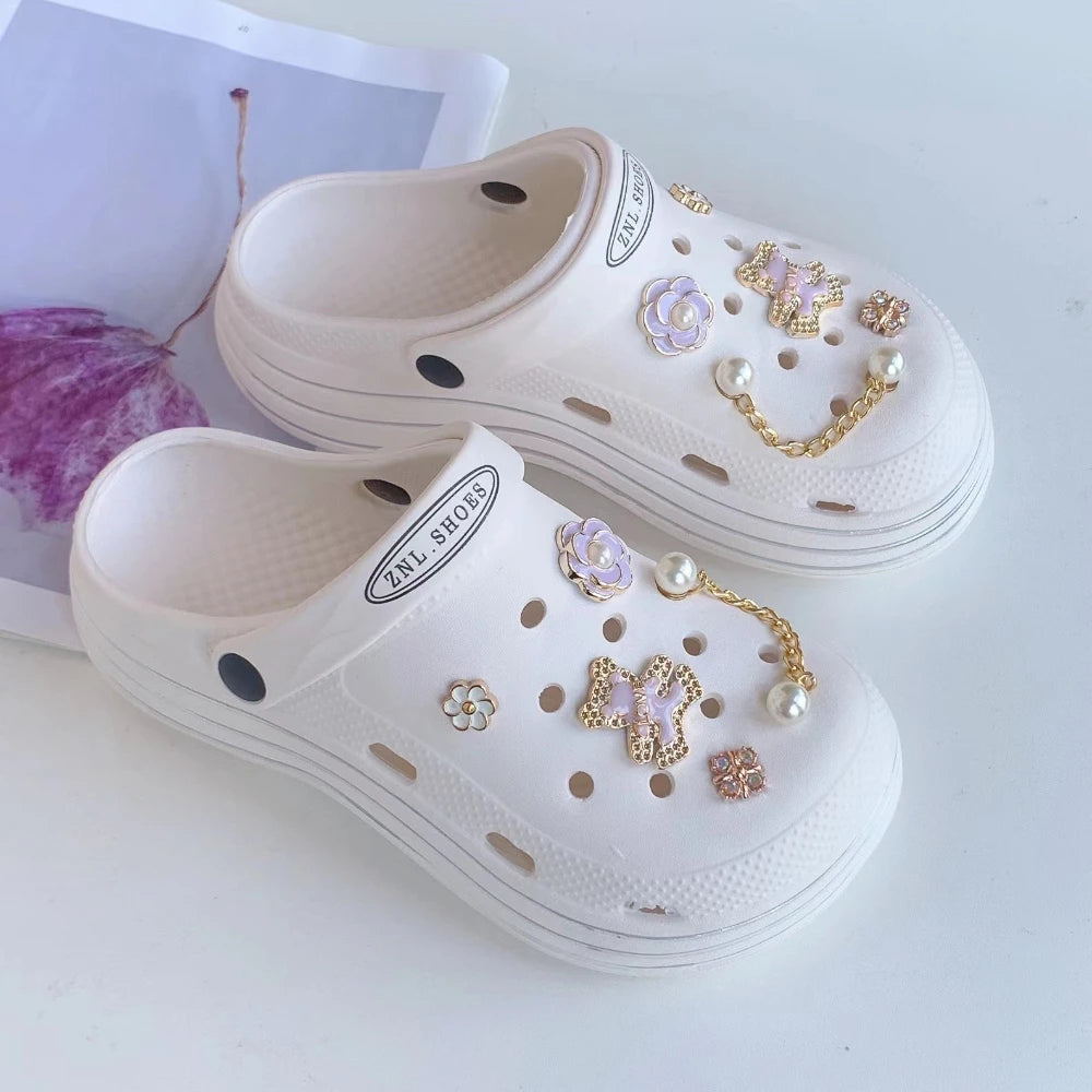 Shoe Charms for Crocs DIY Lovely Purple Bear With Gold Rim Decoration Buckle for Croc Shoe Charm Accessories Party Girls Gift