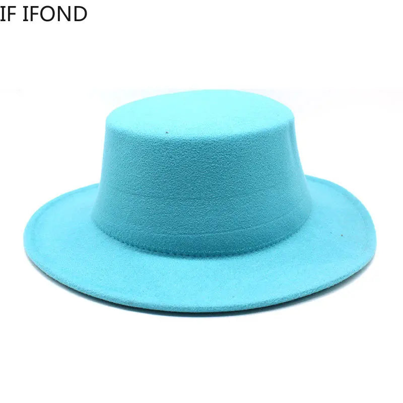 Autumn Winter Kids Felted Fedoras Hats for Boys Girls Solid Imitation Woolen Flat top Jazz Caps Childs Formal Dress Hats