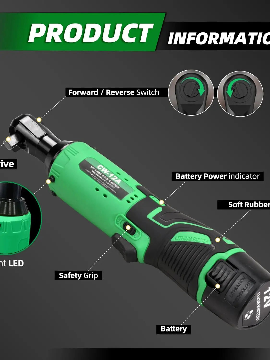 400 RPM 3/8" 12V Tegatok Cordless Ratchet Wrench Set - Rotary Tools For garden, home and all other living needs