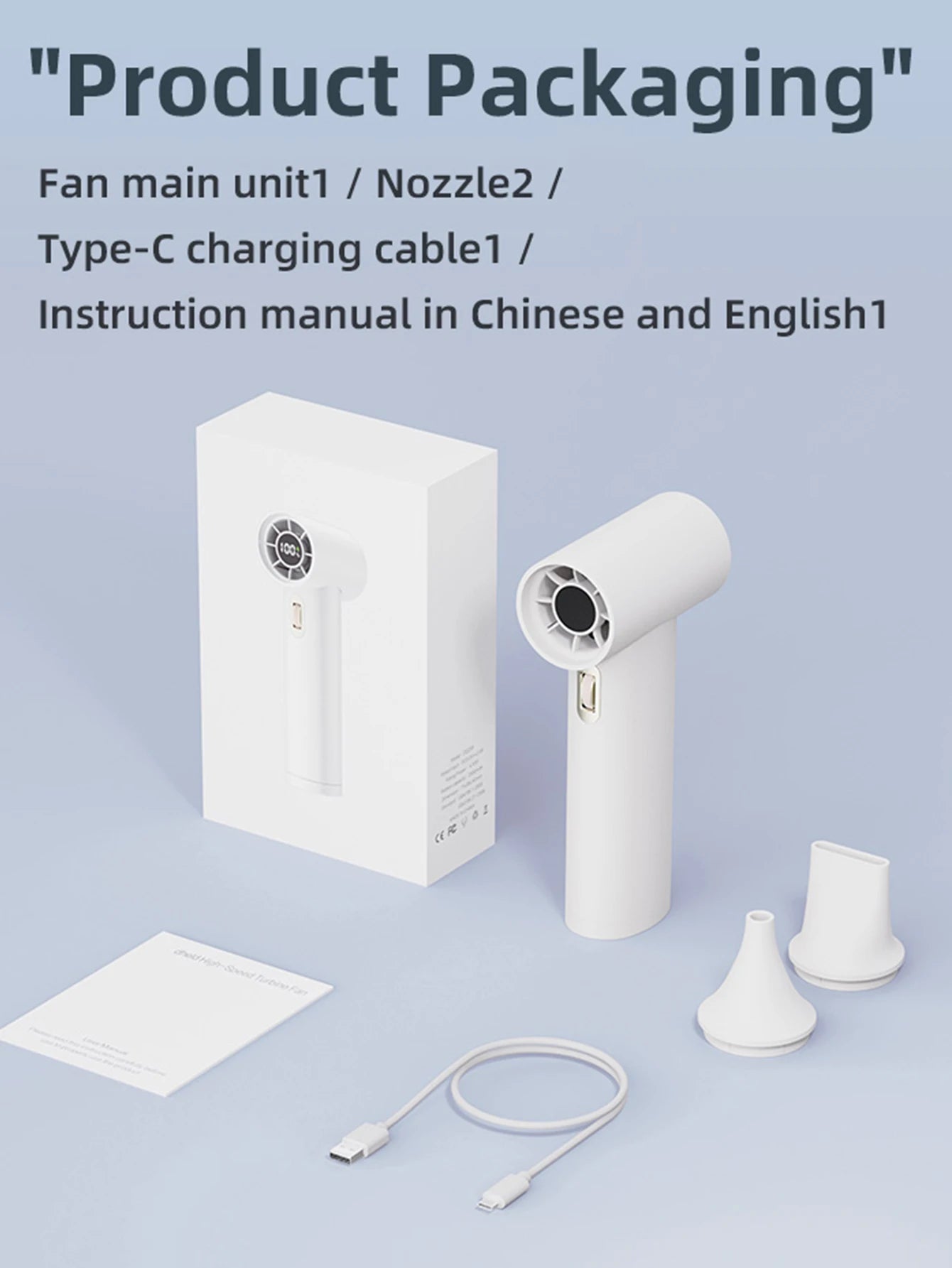Vissko Portable Hand Fan 100 Wind Speeds Mini Bladeless Handheld Fan USB Rechargeable Personal Fans Electric Eyelash Fan