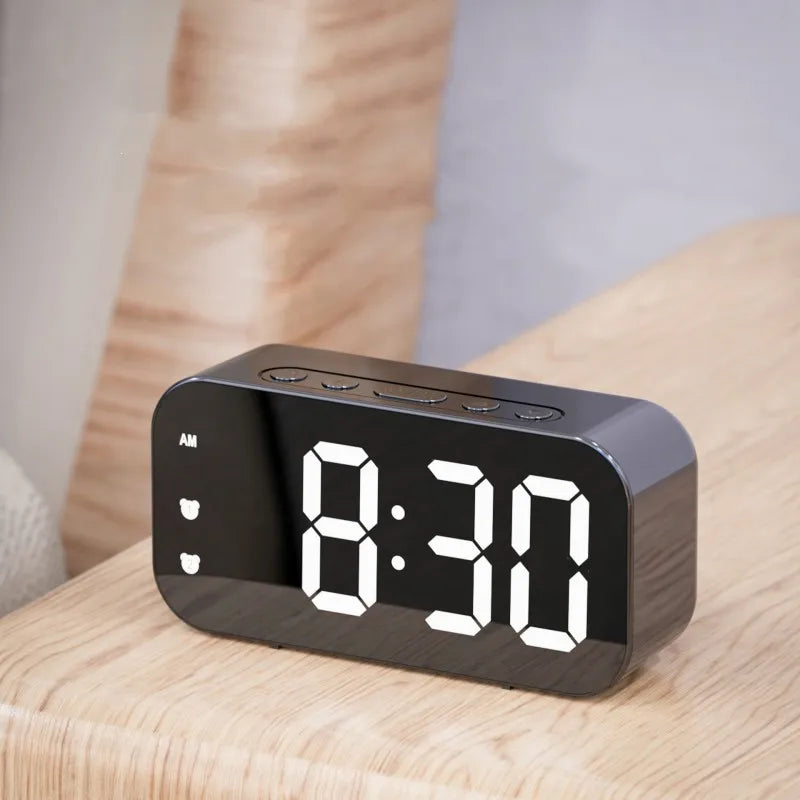 Voice Control Digital Alarm Clock Temperature Dual Alarms Snooze Table Clock 3 Levels Brightness Adjustment 12/24H LED Clock