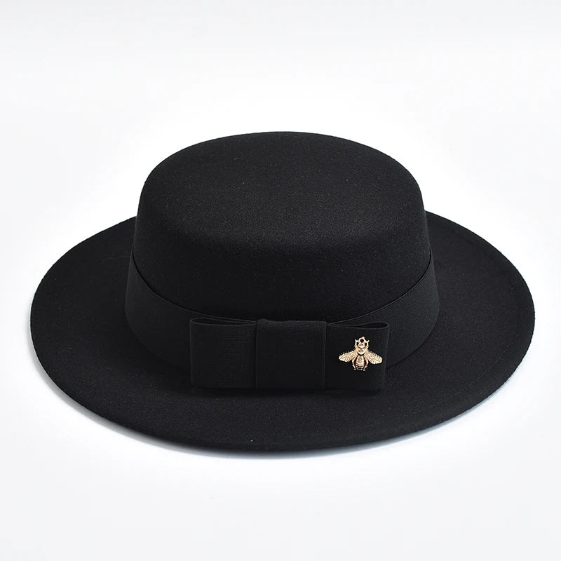 New Fedora Hat for Women Elegant Fashion Formal Wedding Decorate Church Cap Flat Top Bow Party Jazz Hat Chapeau Femme