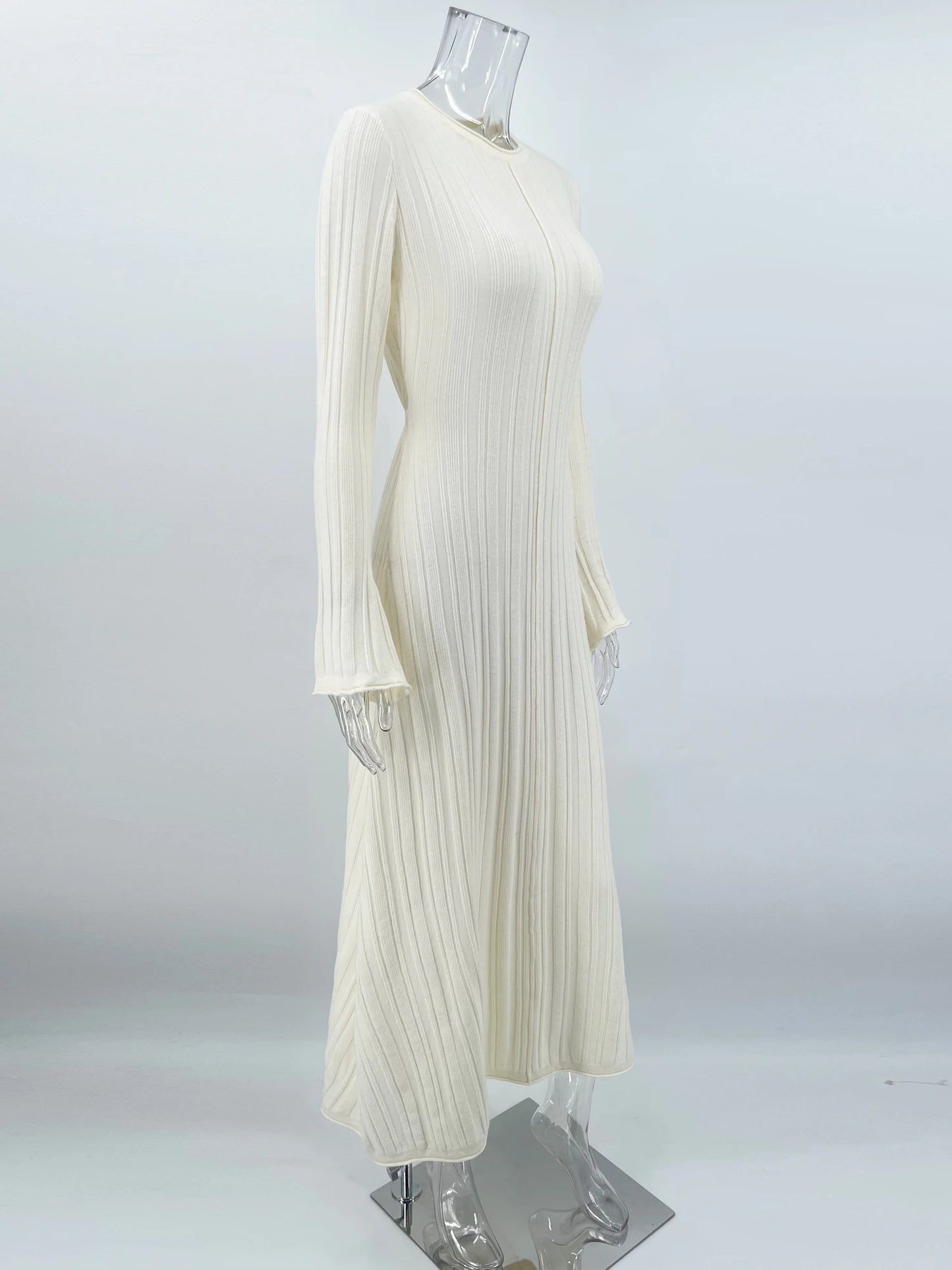 Tossy Knitwear Fashion Loose Maxi Dress Women Lace-Up High Waist Ribbed Long Sleeve Party Dress Female Knit Bandage Long Dress