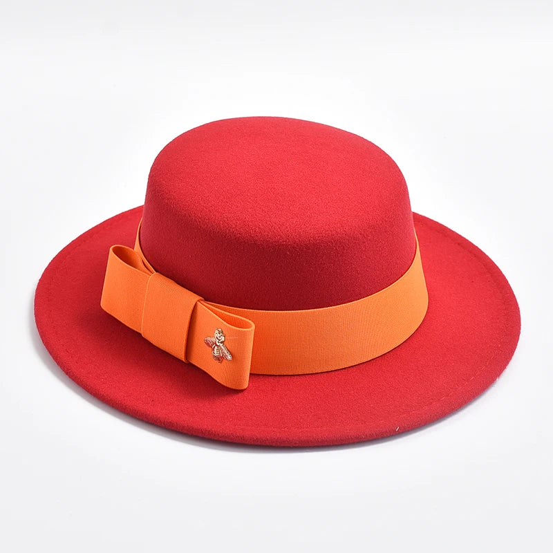 New Fedora Hat for Women Elegant Fashion Formal Wedding Decorate Church Cap Flat Top Bow Party Jazz Hat Chapeau Femme