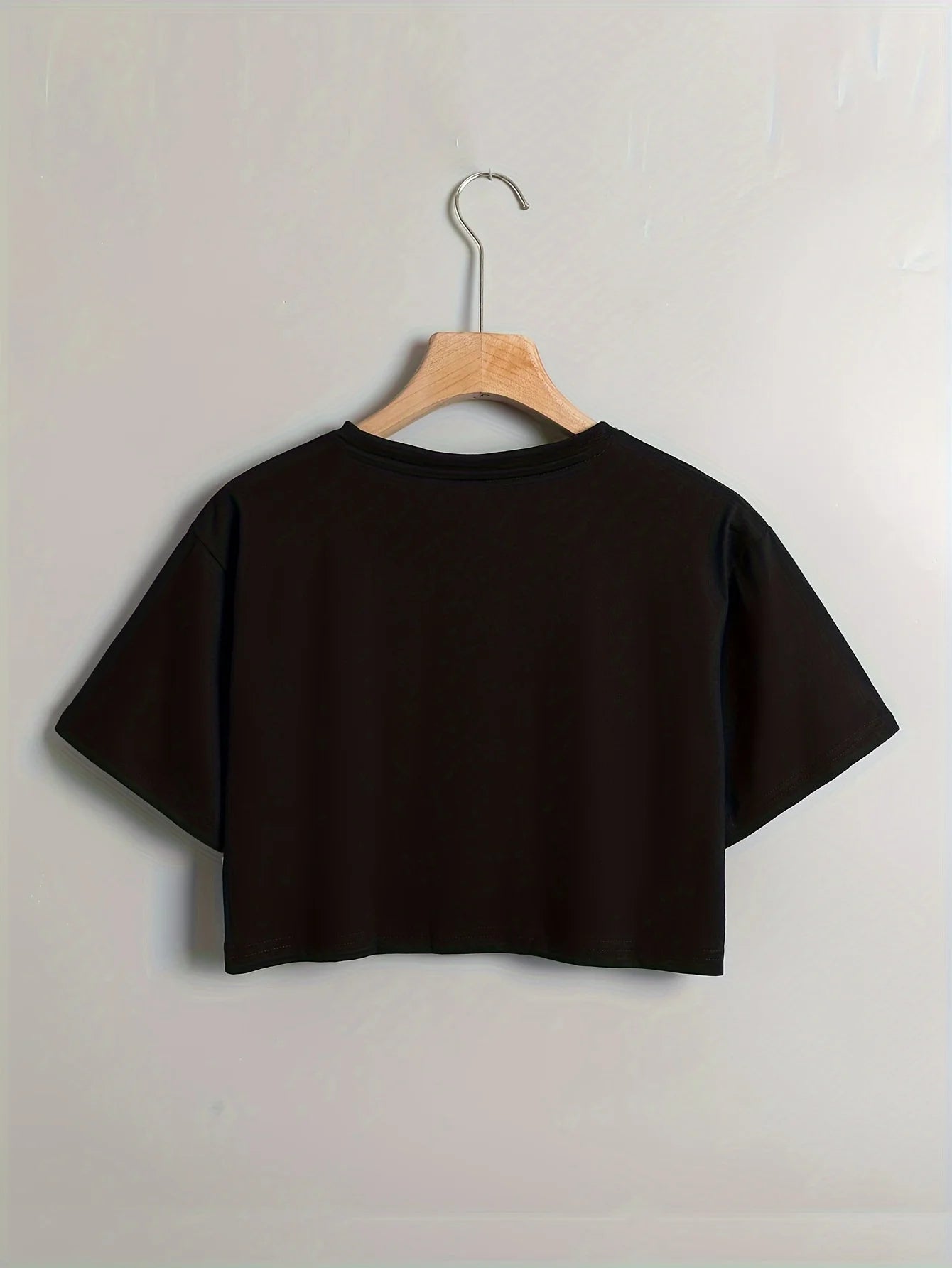Moon Print Crew Neck T-shirt, Casual Short Sleeve Crop Top For Spring & Summer, Women's Clothing