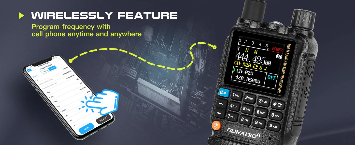 TIDRADIO H3 Walkie Talkie Phone APP Wireless Programming Dual PTT Air Band Long Range Radio USB Type-C Cable Programming &Charge