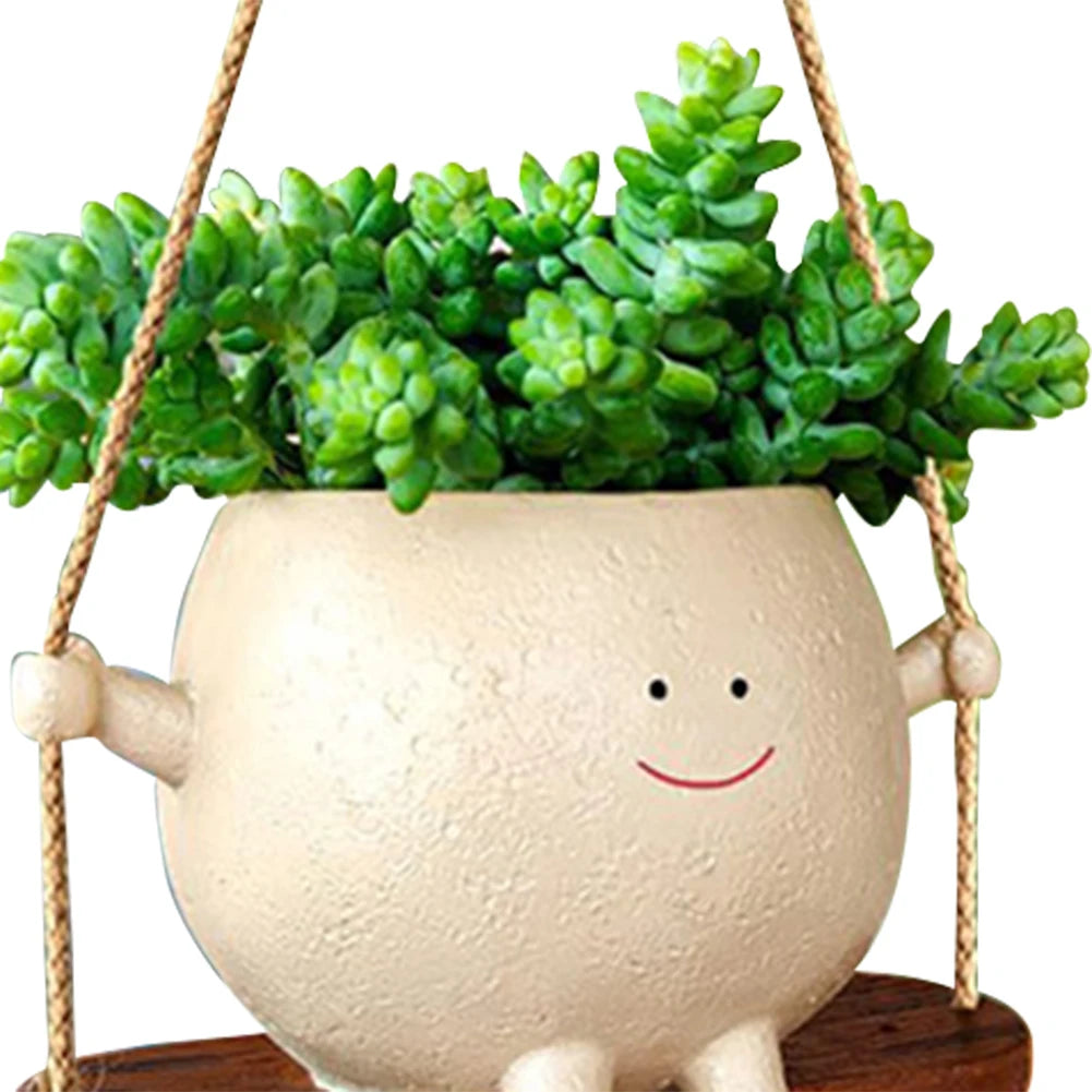 Flower Pot Wall Planter Swing Face Planter Pot Resin Smiling Face Planter Creative Wall Hanging Head Planter Garden Accessories