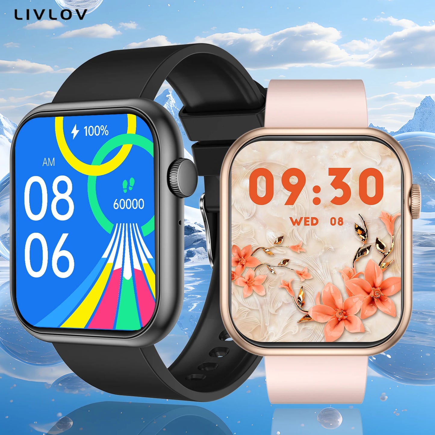 AI Voice Assistant Smart Watch, 2.0'' HD Screen Fitness Tracker with Temp Check/ Breathing Exercise/ Flashlight/ 100+Sports