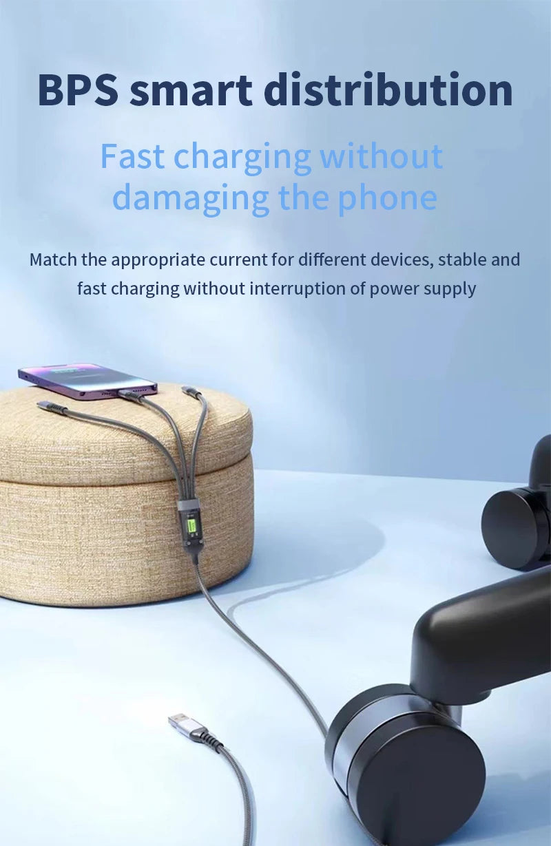 3 In 1 100W LED Digital Display USB cable Type C Usb Micro For Iphone Samsung Huawei Xiaomi Multi Port Multiple Charging Wire