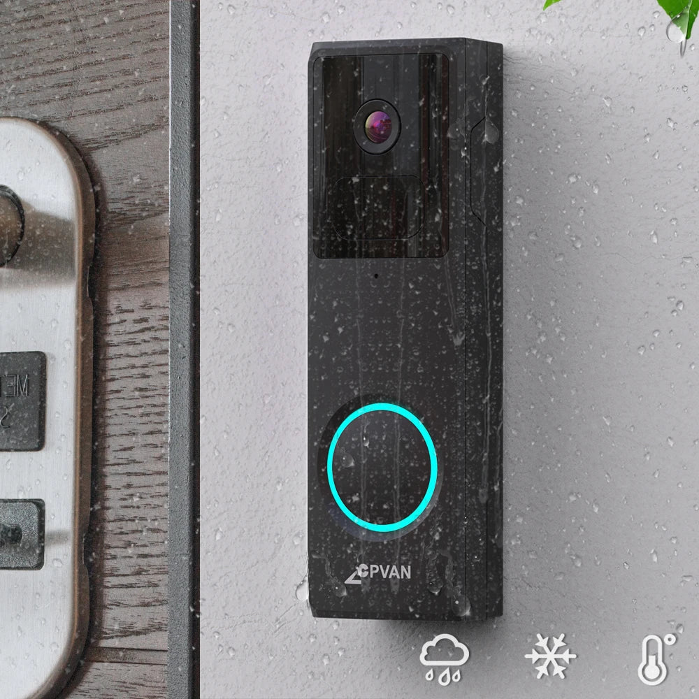 CPVAN Wireless 2.4G WiFi Video Doorbell 1080P HD Camera Door bell with AI Smart Waterproof Night Vision Security Camera DoorBell