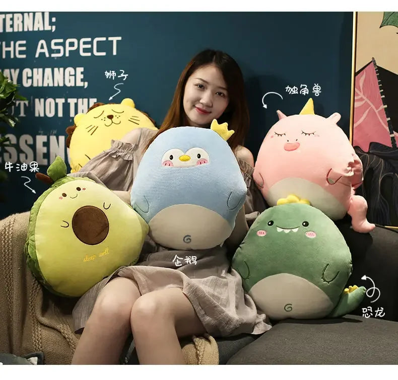 Cute Cushion Blanket 3 in1 Stuffed Hand Warmer Bag Cartoon Animal Pillow Blanket Home Car Travel Pillow for Children Girl Gift