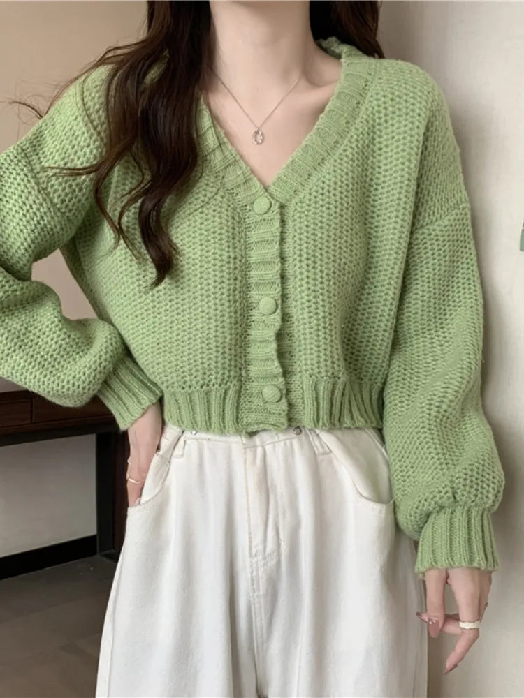 EVNISI Women Slim Sweater Cardigan V-Neck Button Up Casual Solid Knitting Sweater Coat Sweet For Women Cardigan Coat Autumn 2023