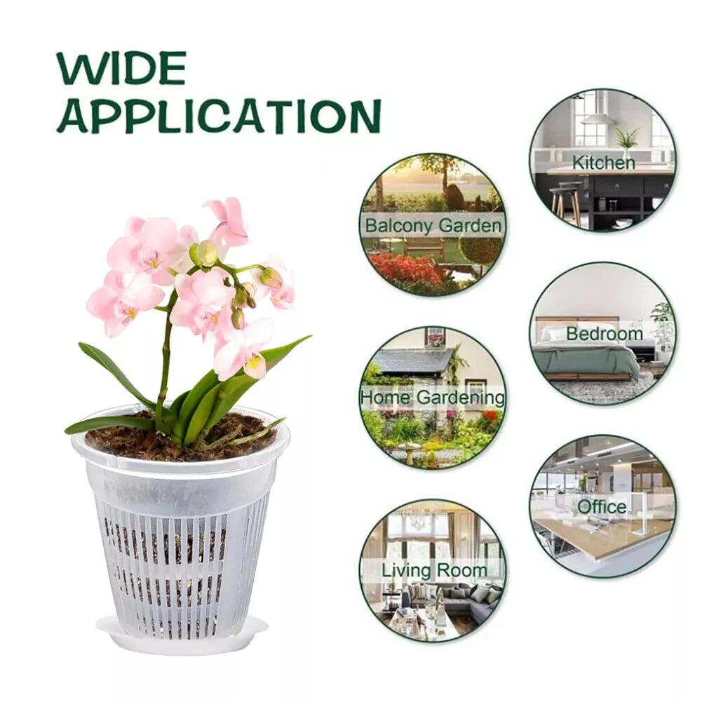 5pcs Orchid Pot With Saucers Plastic Clear Flower Plant Repotting Pot With Holes Mesh Pot Root Control Orchid Flower Breathable