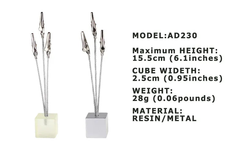 3 Wire Memo Holder Cube Picture Note card Clip Desk Paper Photo Holders Alligator Clamp Table Stand Place Office Business