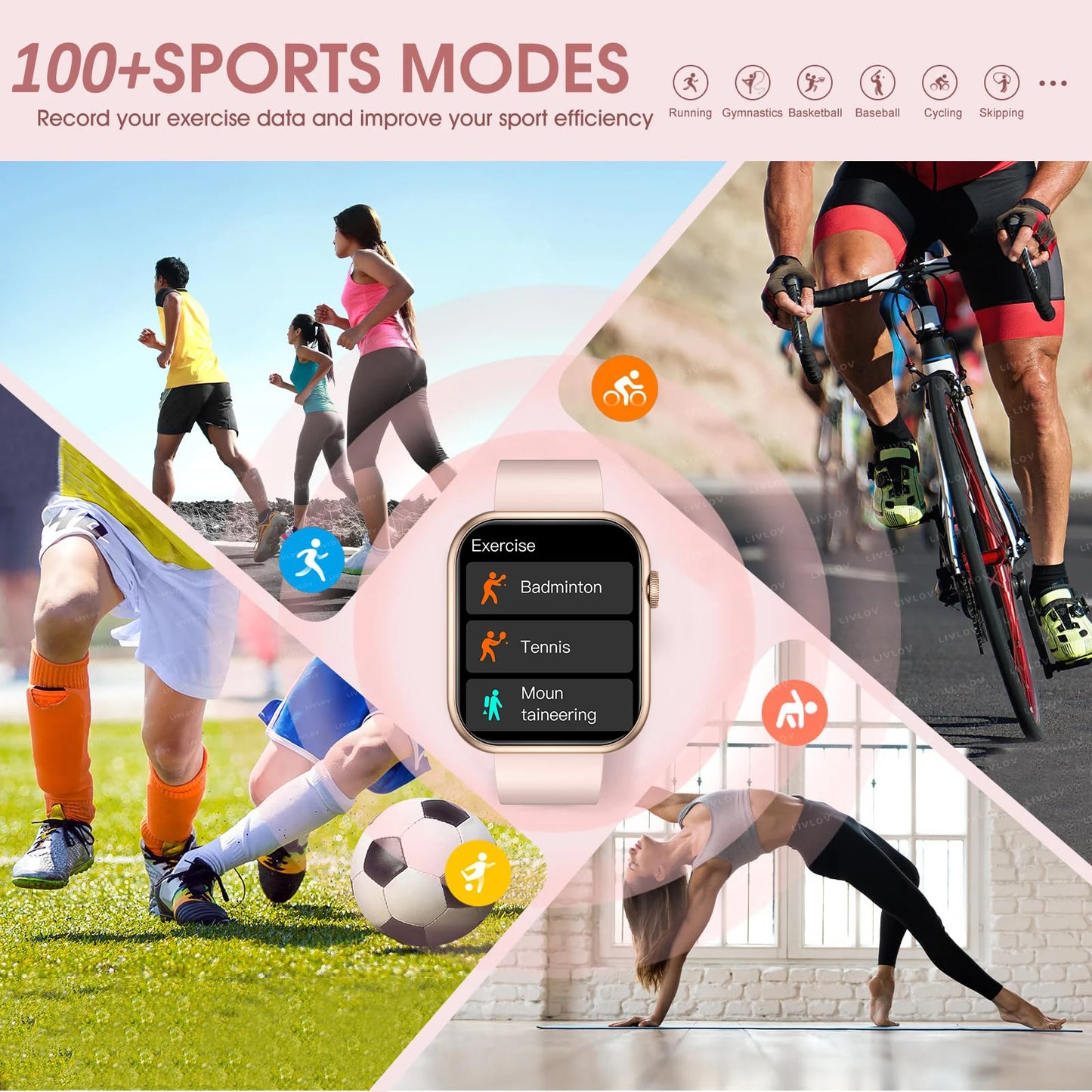 AI Voice Assistant Smart Watch, 2.0'' HD Screen Fitness Tracker with Temp Check/ Breathing Exercise/ Flashlight/ 100+Sports