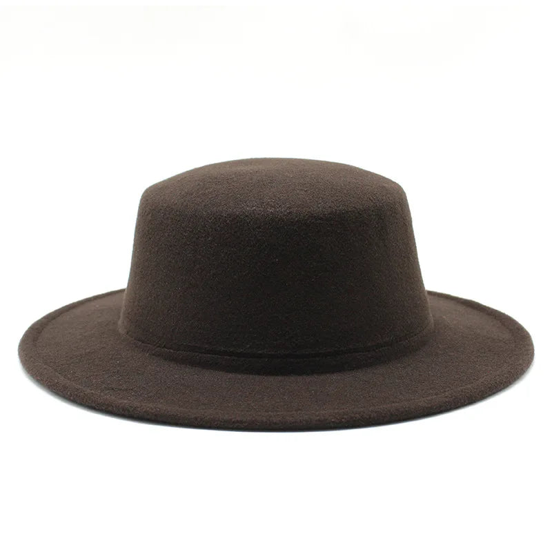 Autumn Winter Kids Felted Fedoras Hats for Boys Girls Solid Imitation Woolen Flat top Jazz Caps Childs Formal Dress Hats