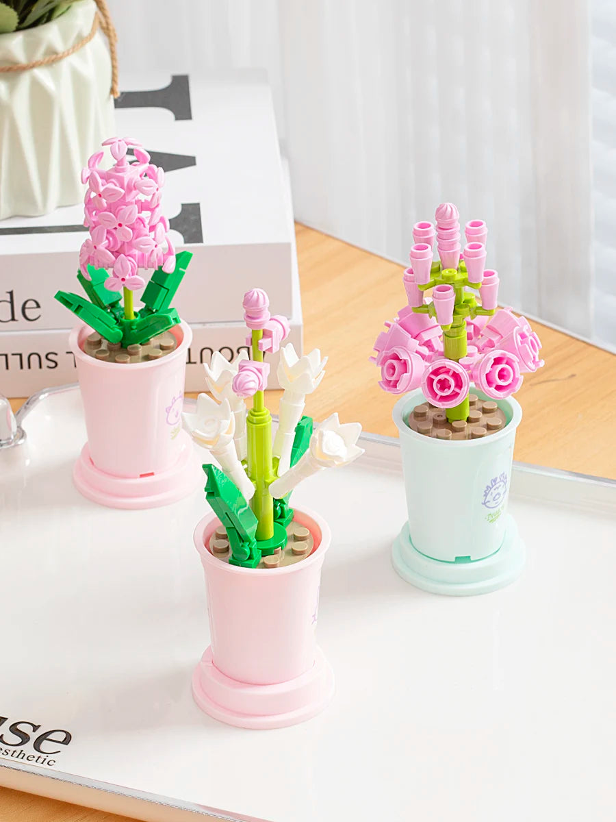 Zodiac Flower Building Block Eternal Bouquet Model Diy Home Decoration Small Particles Educational Toy Children Birthday Gift