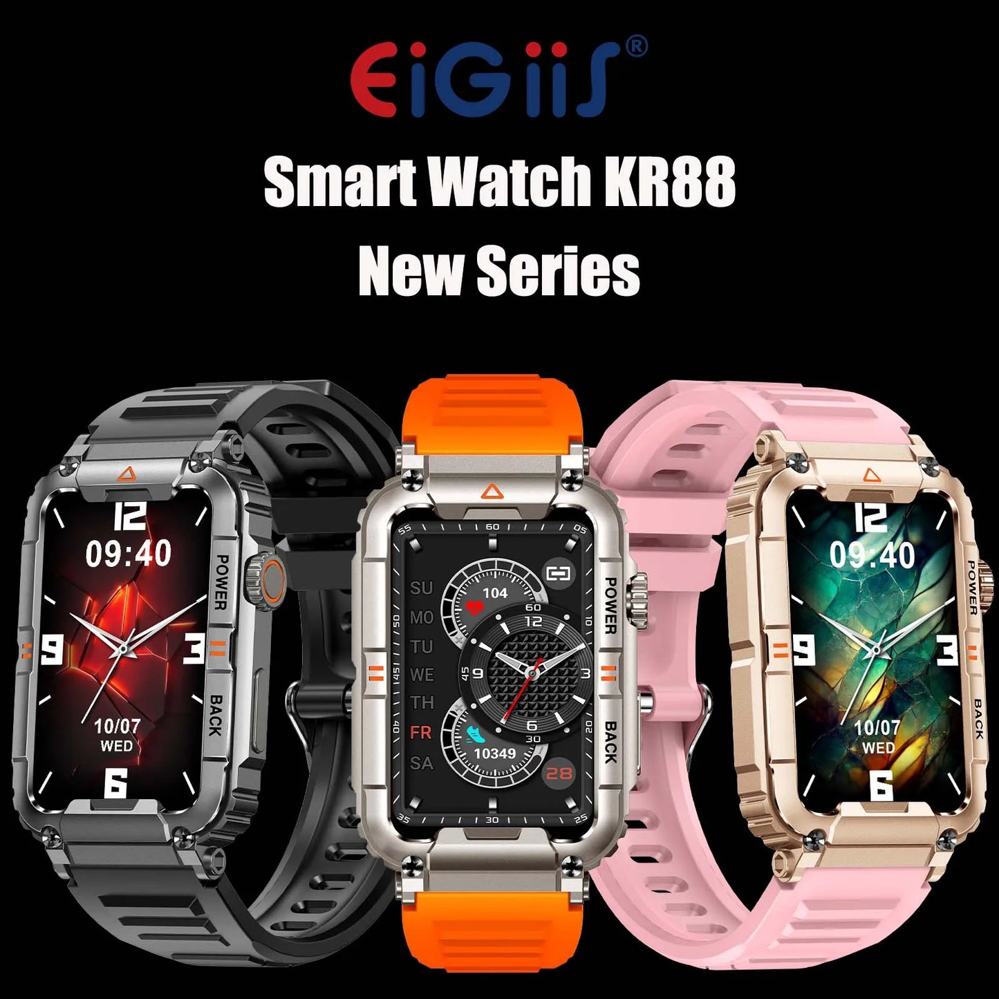 EIGIIS New Military Smart Watch 100+ Sports Modes Health Monitor Bluetooth Call IP67 Waterproof Men Women For IOS Android KR88