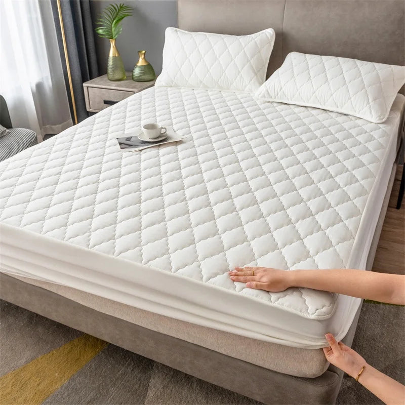 100% Waterproof Thicken Mattress Protector Cover Non-slip Fitted Bed Sheet Pad Bed Cover Single Double Bed Queen King Size 1Pc