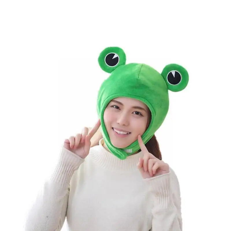 Cartoon Funny Adorable Plush Frog Hat Big Eyes Creative Animal Cosplay Costume Dress Up Hat Headgear for Kids Adults Gift C4Z2