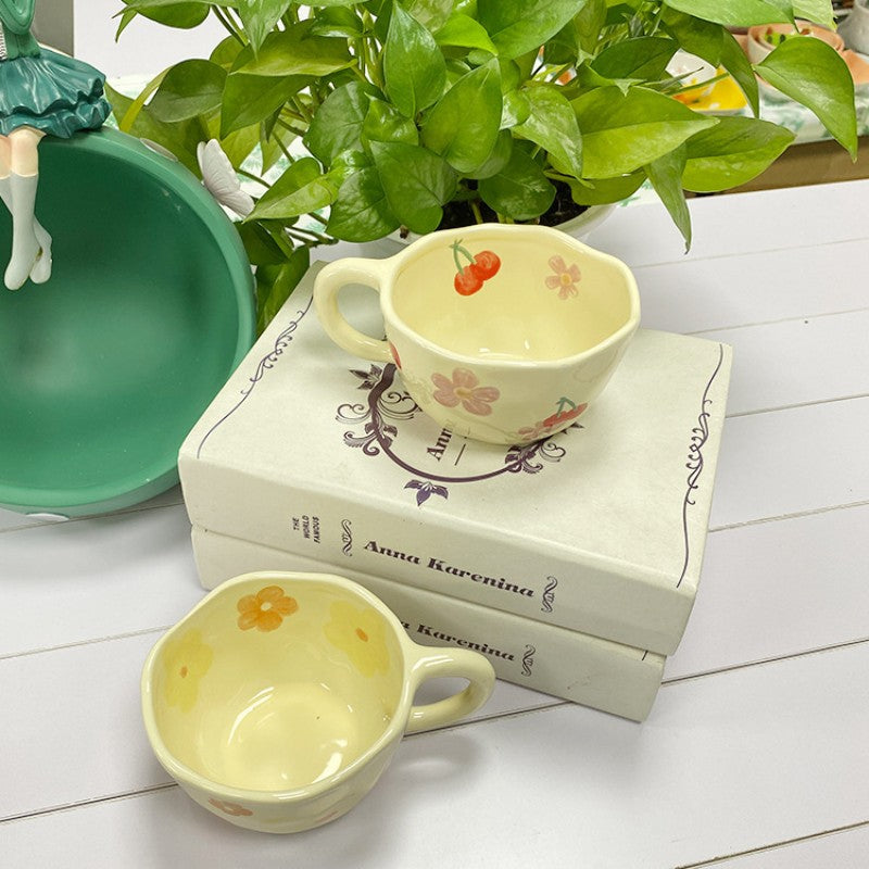 Ins Style Hand Kneading Special-Shaped Ceramic Coffee Cup Flower Creative Mug High Color Value Breakfast Cup Juice Cup Milk Cup
